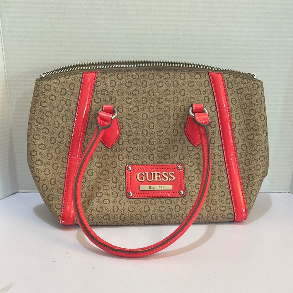 Vintage Guess Brown monogram with Coral accents Tote/Purse